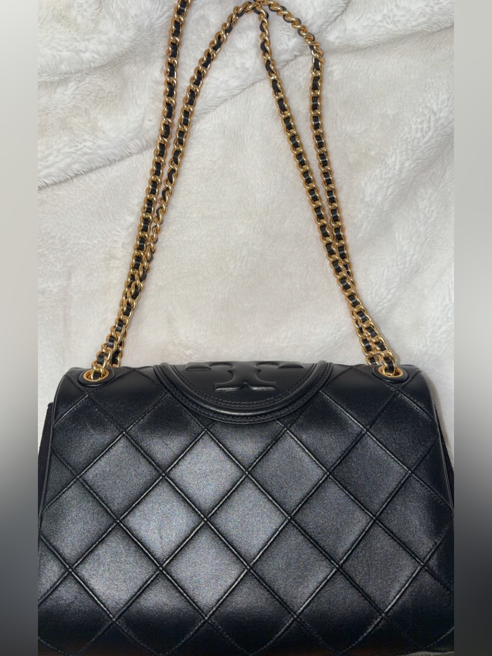 Tory Burch Black Quilted Shoulder Bag with Gold Chain